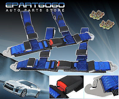 For 2  Blue Tuning 4 Point Harness Seat Belt Fast Latch  Aac