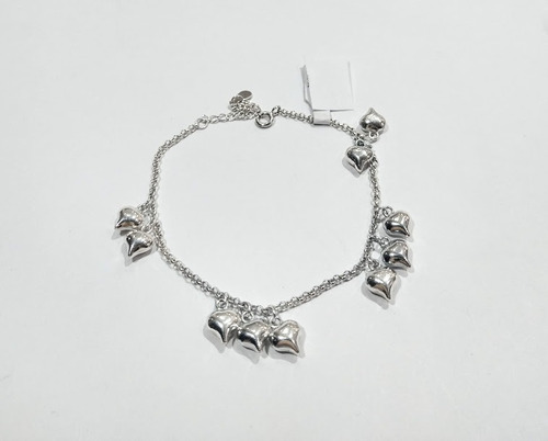 Pulsera De Plata Cadena Con Corzones 21cm P763 