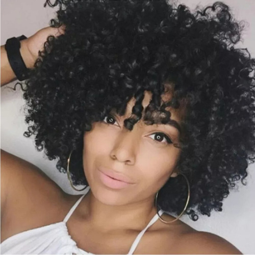 Peruca De Cabelo Humano Curto Tipo Preto Cacho Áfro + Touca