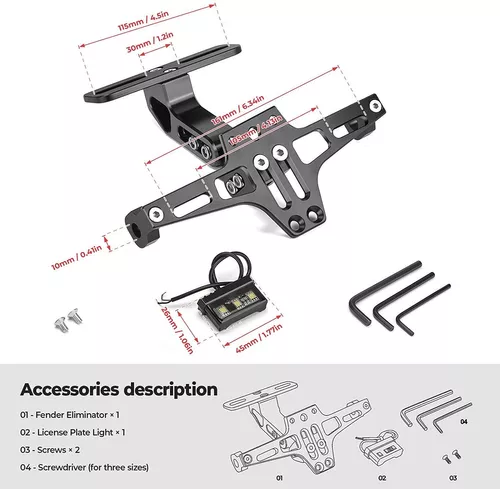 Soporte para Matrícula De Motocicleta, Kit Eliminador De Guardabarros  Universal para Motocicleta, Portamatrículas Moto Soporte Placa de Matrícula  con LED Luz Ajustable Titular de Licencia : : Coche y moto