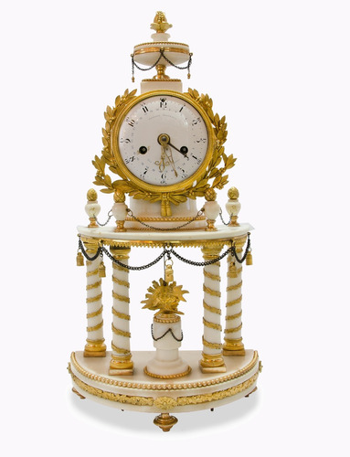 Antiguo Reloj Francés Del Siglo Xviii En Bronce Y Mármol