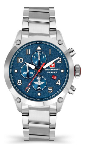 Reloj Swiss Military Smwgi2101502 Para Hombre Cronografo Color De La Malla Plateado Color Del Bisel Gris Color Del Fondo Azul