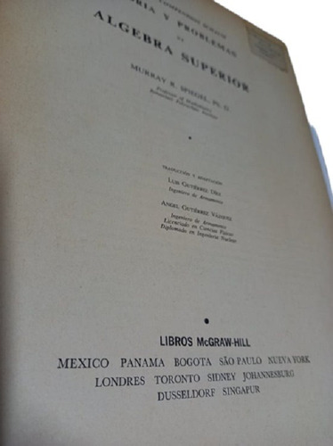 Libro Algebra Superior 1940 Problemas Resueltos Murray 1969 (Usado)