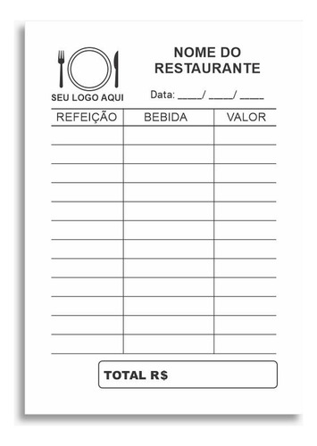 1600 Comandas Personalizadas Bar Ou Restaurante (7x10,5cm)