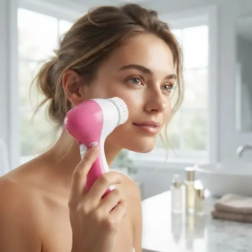 Escova Facial Elétrica Portátil Rosa Com 5 Cabeças e 2 Velocidade...