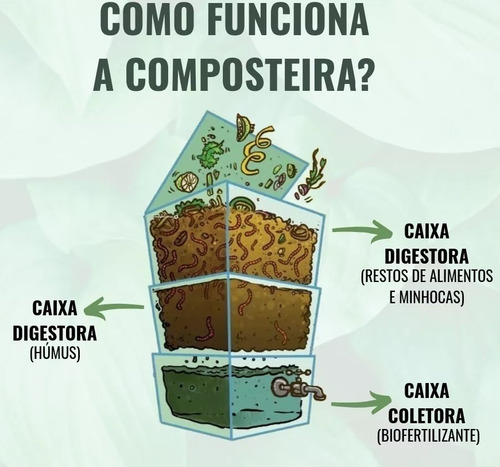 Kit Compositeira Doméstica Minhocário Com Minhocas E Suporte