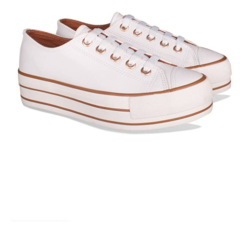 Imagem 2 de 3 de Tênis Cano Curto Plataforma Capricho Branco Com Cobre