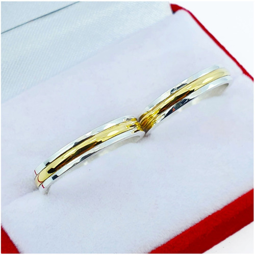 Imagen 1 de 10 de Alianzas Plata Y Oro Par Anillo Casamiento Labradas Cintillo
