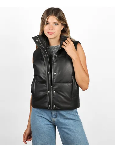 Chaleco Puffer Moderno De Cuero Vacuno Leg timo Mujer Rg Env o