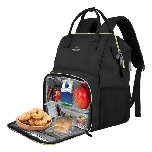 Mochila Lonchera Térmica Notebook 15.6  Impermeable Negro Matein Liso