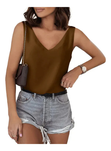 Camisa De Seda Con Cuello En V, Blusa De Satén De Verano