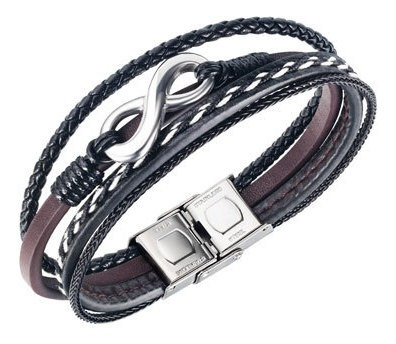 Brazalete Cuero Negro Con Infinito, Acero