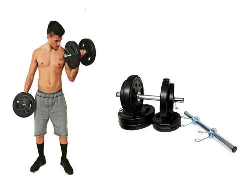 Kit Musculação 2 Barra Halter 40cm + 40kg Anilhas