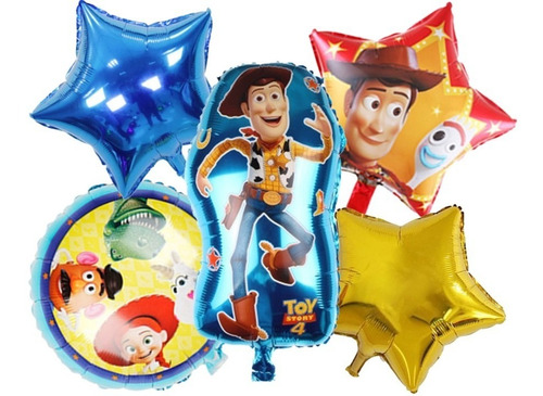 Pack 5 Globos Metalizados Woody Toy Story Aire O Helio