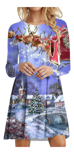 Vestido D Para Mujer Con Estampado De Árbol De Navidad, Mang