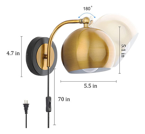 Aplique De Pared De Oro Oylyw Plug In Accesorio De Iluminaci