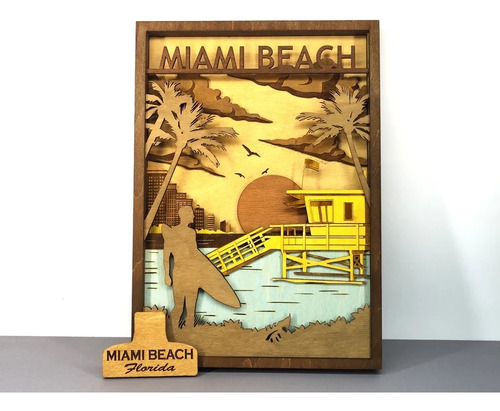 Cuadro Decorativo Miami Playa Estados Unidos Usa En Madera