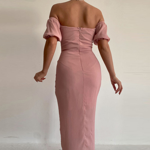 Vestido Tubo De Color Liso Con Hombros Descubiertos