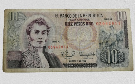 Billetes  Colombianos De 10 Pesos Del Año 1980