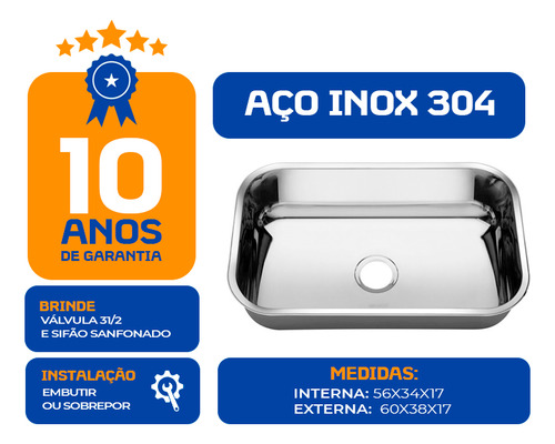 Cuba As Pia Inox 304 Cozinha N 2 56x34x17 Funda