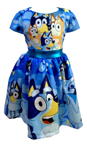 Vestido Estampado Manga Corta Diseño  De Bluey 