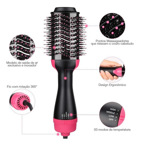 Escova Secadora Profissional Seca Alisa E Modela Cabelo 127v