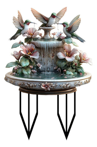 * Estatua De Un Colibrí Jugando En El Agua En Un Jardín Con