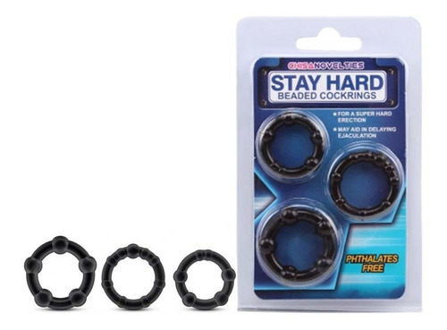 Hard Dick - Kit de 3 anillos para pene y testículo y escroto, color negro