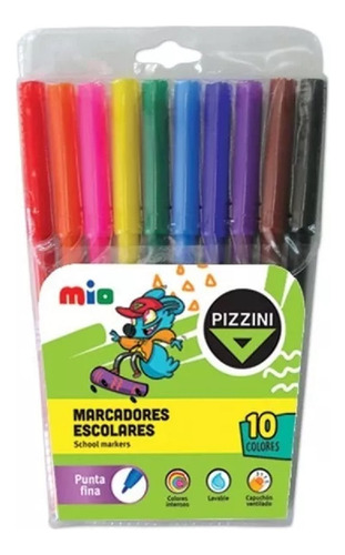 Marcadores Escolares Pizzini Mio Punta Fina X10 Colores Agua