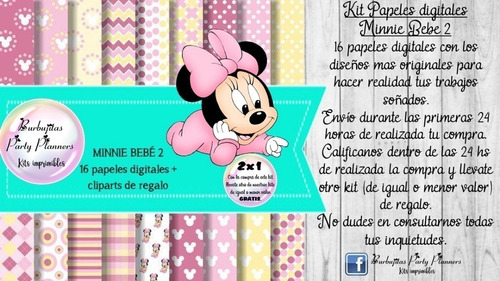 Papeles Fondos Digitales Minnie Bebe 2 Kit Imprimible