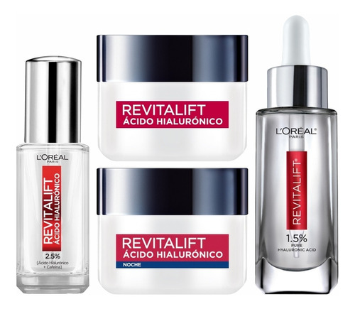 Crema Día + Crema Noche + Serums Hialuronico Loreal Paris