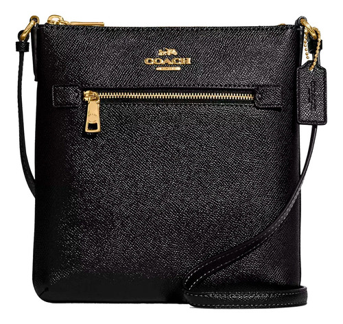 Bolsa Crossbody Coach Heart Ce871 Diseño Lisa De Cuero Crossgrain  Negra Con Correa De Hombro Negra Asas Color Negro Y Herrajes Dorado