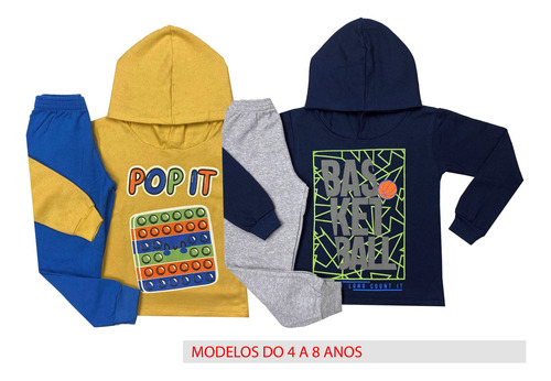 Imagem 9 de 11 de Kit 3 Conjunto Moletom Infantil Menino Roupa Inverno