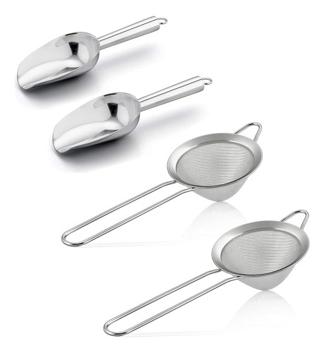 Juego De 2 Mini Cucharas De Hielo Con Colador De Malla Fina