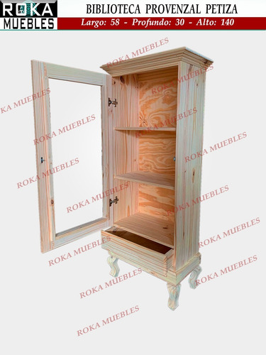 Imagen 9 de 9 de Biblioteca Provenzal Baja Con Puerta Pino 73x30x140