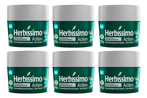 Kit Com 6 Desodorante Creme Fragrância Action Herbíssimo 55