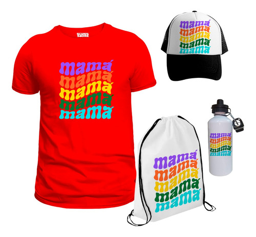 Combo Polera Gorro Bolso Botella Mama Colores