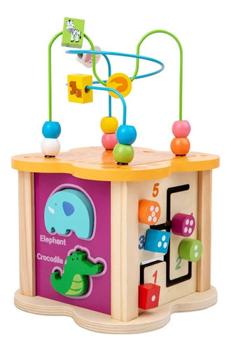 Cubo Didáctico Grande Formas Números Montessori Madera Niños