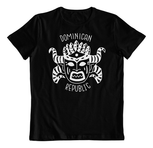 Polera Negra Algodon - Dtf - Republica Dominicana Mascara