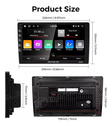 Gearelec Autoestéreos Pantalla 4gb 64gb Carplay 2 Din 9 Pulgadas Android Auto Wifi Bluetooth Fm Gps Con Cámara Trasera Soporte Subwoofer