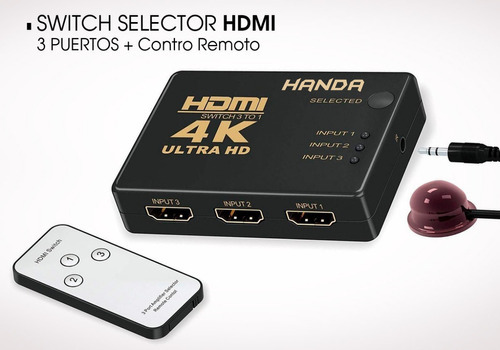 Switch Hdmi 3x1 4k Selector Multiplicador + Control Remoto
