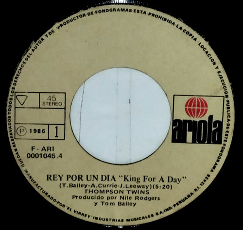 Single 45 Thompson Twins - King For A Day + Lay Your Hand On (Usado)