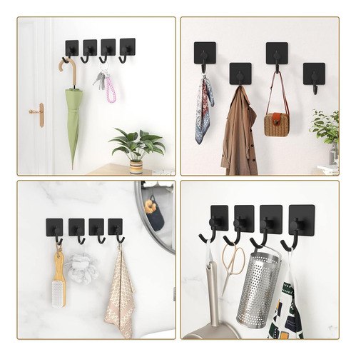 Ganchos Autoadhesivos Negros Resistentes Para Pared Y Puerta