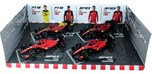 Ferrari F1-75 Y Sf-23 (4 Autos) 1:43 (2022 Y 2023) #16 Y #55 Rojo