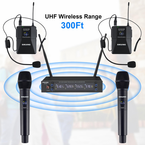 Sistema De Micrófono Inalámbrico De 4 Canales Uhf Sikuing