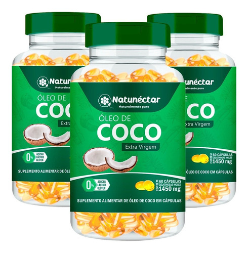 Oleo De Coco Extra Virgem 180 Capsulas 1450mg - Natunectar