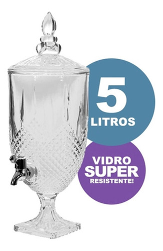 Dispenser Suqueira Vidro Cristal Diamante Transparente 5lts