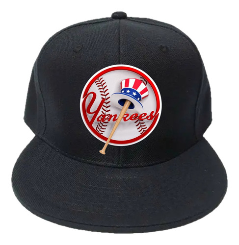 Gorra Negra Plana Yankees Ny Logo Unitalla Ajustable