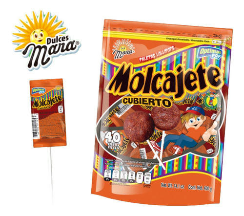 Paleta Dulce Molcajete Cubierto Sabor Tamarindo Chile 40pz