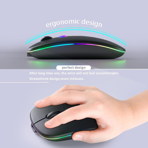 Kanmabpc Ratón Bluetooth Inalámbrico, Led Recargable Dual...